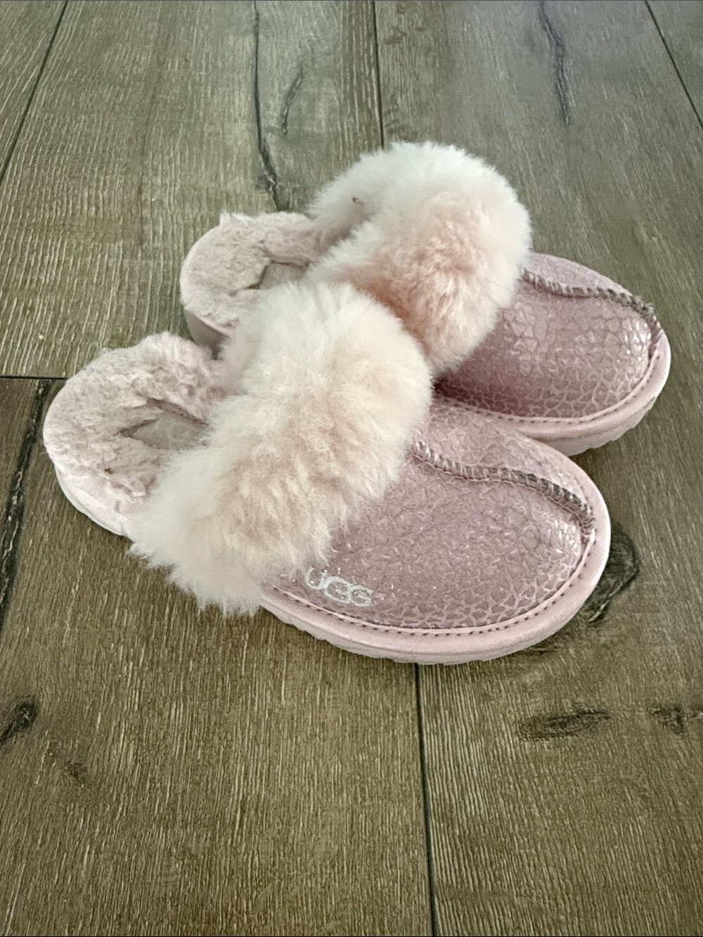 UGG Kids Light Pink Shearling Mule Slippers